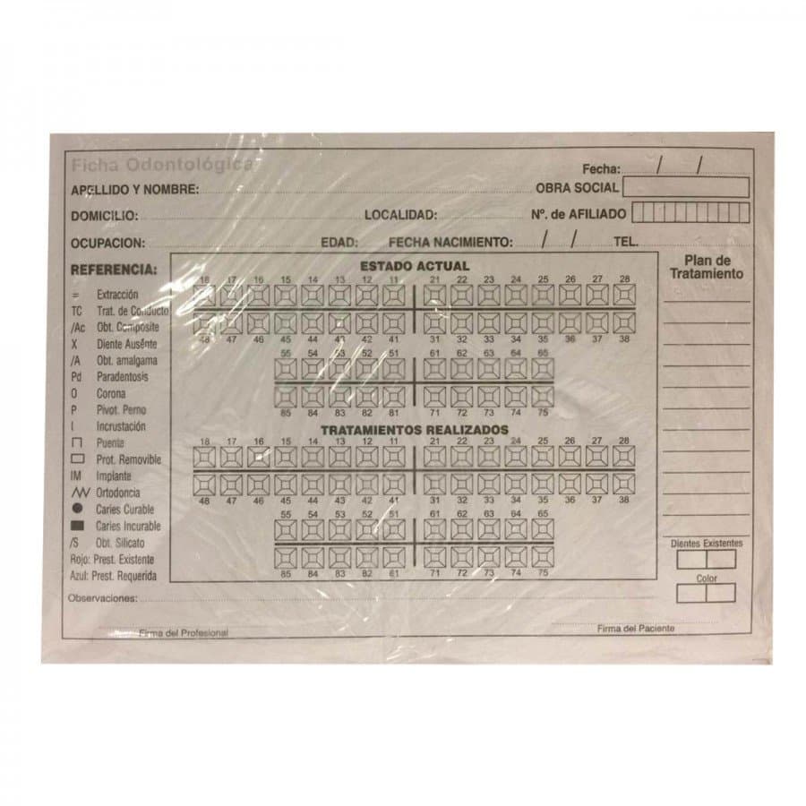 FICHAS DENTALES HORIZONTALES X50