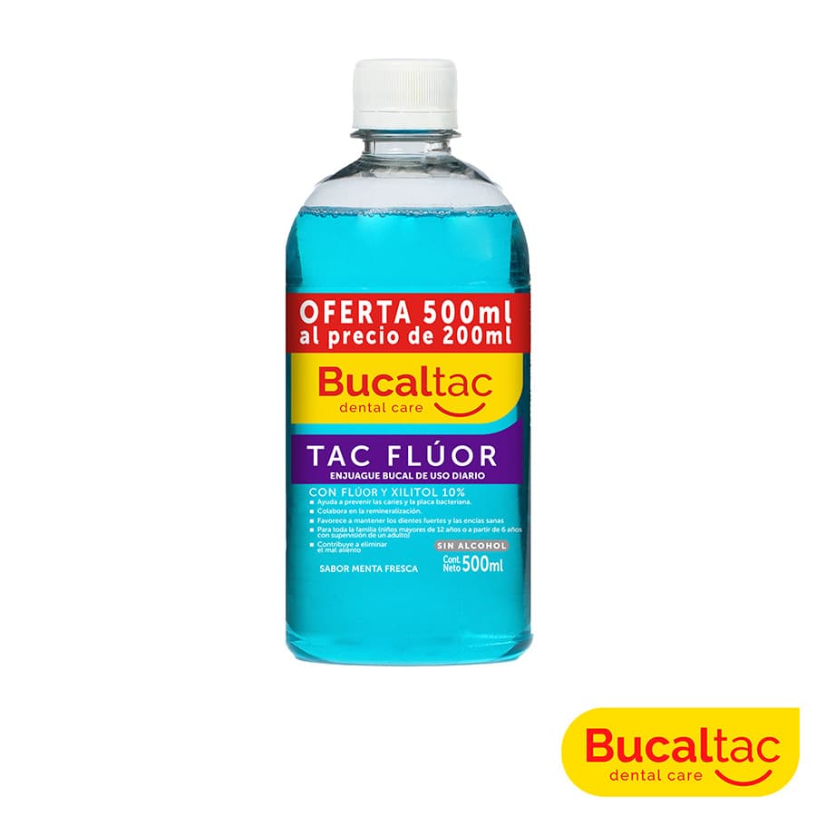 BUCAL TAC Flúor Enjuague Bucal 500 ml al precio de 200 ml