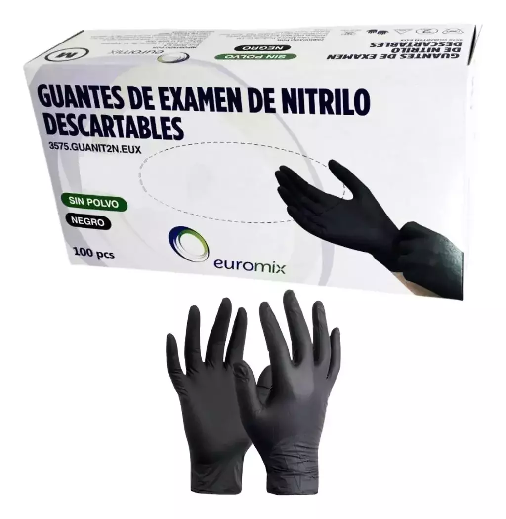 GUANTES NITRILO EUROMIX X100 MEDIANOS NEGRO