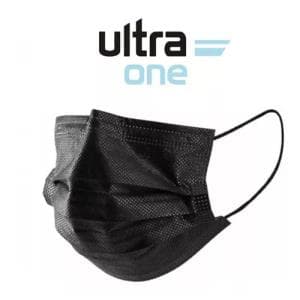 Barbijos tricapa Ultra One negros x 50 unidades