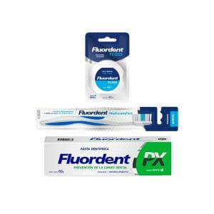 Kit Fluordent higiene dental (pasta + cepillo + hilo dental)